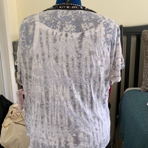 NWT Awake Burnout Embellished Neckline Blouse - Picture 2 of 4